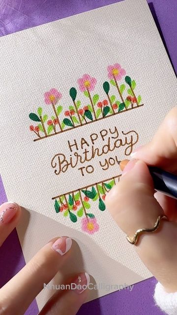 Hand Lettering Birthday Card Ideas, Draw A Birthday Card Hand Drawn, Calligraphy Projects Ideas, Card Fonts Hand Lettering, Brush Pen Birthday Card, Hand Lettering Cards Ideas, Aesthetic Handmade Cards, Aesthetic Greeting Cards Handmade, Aesthetic Birthday Cards Handmade