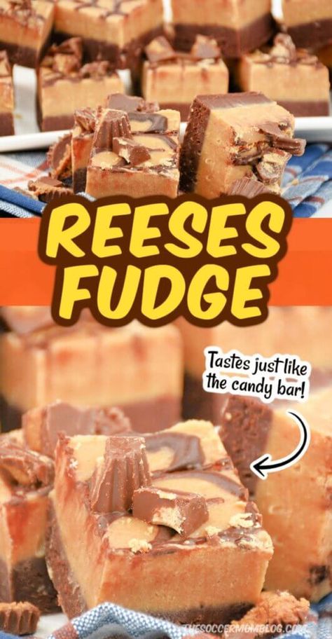 This chocolate peanut butter fudge delivers the flavor of a Reese’s peanut butter cup. The recipe tastes just as good as it looks! Peanut Butter Chips Fudge, Reese Fudge Recipe, Peanut Butter Chip Recipes, Reese's Recipes, Fantasy Fudge Recipe, Candy Homemade, Pumpkin Swirl Cheesecake, Peanut Butter Dessert Recipes, Homemade Fudge Recipes