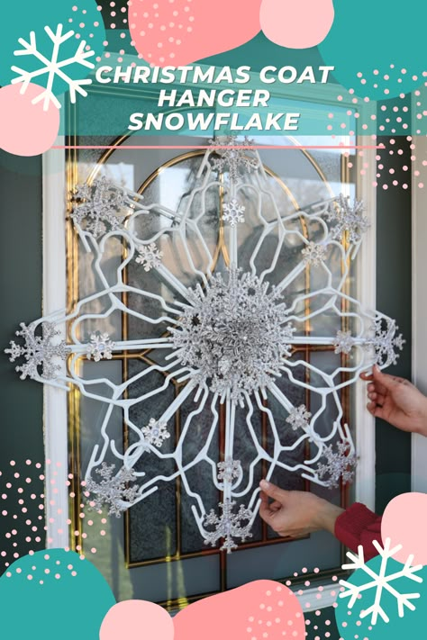 Coat Hanger Snowflake, Hanger Snowflake, Hanger Art, Diy Christmas Snowflakes, Outdoor Christmas Decorations Yard, Christmas Coat, Christmas Crafts Decor, Hanger Crafts, Snow Flakes Diy