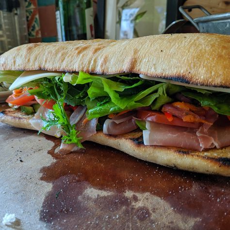 Italian Subs with Giardiniera Giardiniera Sandwich, Italian Subs, Ultimate Sandwich, Ciabatta Roll, Italian Sub, Tomato Avocado, Toast In The Oven, Gourmet Sandwiches, Ciabatta Bread