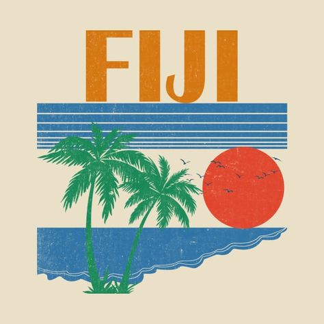 Fiji \\ Retro Vintage Design by kianolsen-art Vintage Hawaiian Art, Miami Beach Fashion, Surf Logo, Hawaiian Art, Packaging Template, Summer Retro, Vintage Hawaiian, Tee Shirt Designs, Cute Little Drawings