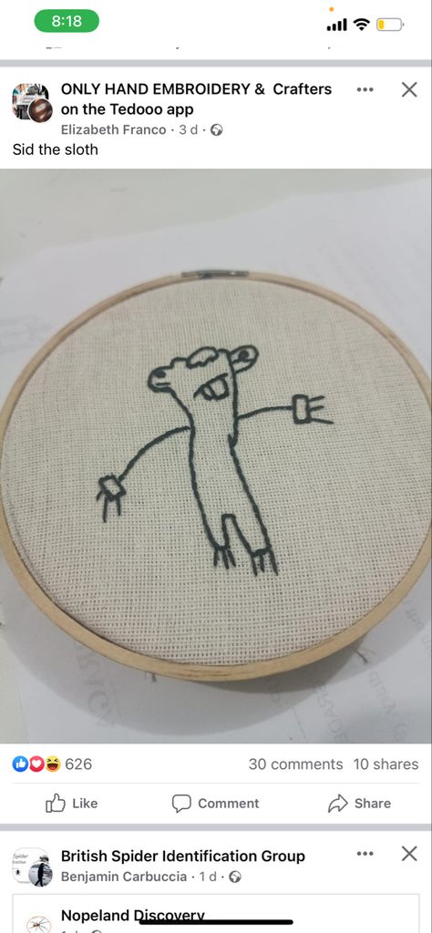 Fossil Embroidery, Spider Identification, Dinosaur Embroidery, Sid The Sloth, Cute Embroidery, Ice Age, Skeleton Hands, Embroidery Ideas, T Rex