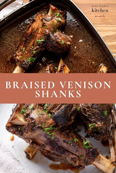 All you need to perfectly braise venison shanks is my proven flavored braising liquid and low and slow roasting. Many people discount the shank, but, if cooked well, it can be incredibly flavorful! Cooking a tender venison shank is easy and I walk you through it step by step to make sure your dish is perfect every time. #venison #venisonrecipes #deermeat #wildgame #wildgamecooking #braising #braisingtips #cookingtips #cookingmeat Venison Shank Recipe, Venison Shank, Braised Venison, Braising Liquid, Moose Recipes, Ranch Seasoning Recipes, Elk Recipes, Deer Recipes, Deer Meat Recipes