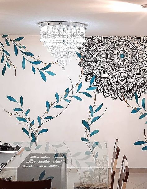 Wall Paint Designs Creative, Wall Painting Ideas Indian, Mandala Wall Art Murals, Mandala Wall Painting, Wall Painting Ideas Creative, Simple Wall Paintings, Creative Wall Painting, House Wall Design, Easy Room Decor