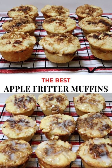 Iced Muffins, Apple Fritter Muffins, Amish Apple Fritter, Apple Spice Muffins, Apple Muffins Healthy, Baked Apple Fritters, Apple Muffin Recipes, Baking Breads, Apple Fritter Bread