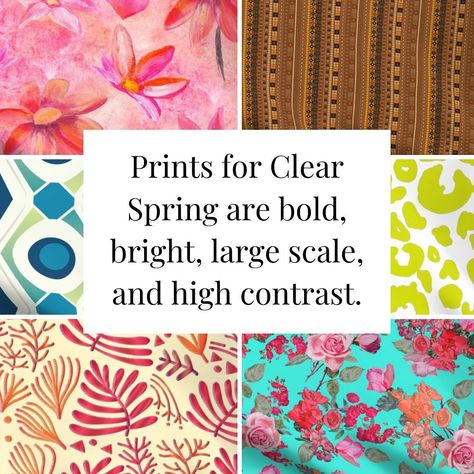 Clear Spring 🌺💐🌸 Fun facts: 🌷clear spring is one of the brightest seasons 🌷rare at about 6% of the North American population 🌷can have any hair color (red, brown, blonde) 🌷common season for women of color Want to learn more about Clear Spring (or any season)? Comment “EXPLORE” to get the link. #coloranalysis #coloranalyst #coloranalysis12types #clearspring #clearwinter #warmspring #warmautumn #lightspring #lightsummer #coolsummer #coolwinter #softsummer #softautumn #deepautumn #deepwint... Clear Spring Jewelry, Light Spring Patterns, Bright Spring Patterns, Bright Spring Swatches, Warm Spring Celebrities, Bright Spring Worst Colors, Bright Spring Clothes, Clear Spring Palette, Light Spring Palette