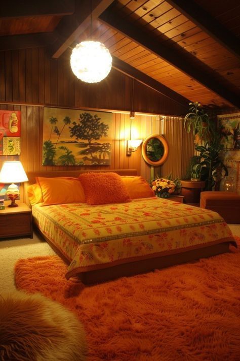 Lake Bedroom, 60s Bedroom, Boring Bedroom, Yellow Kitchen Cabinets, 70s Room, 70s Interior Design, 80s Interior, 70s House, 70s Interior