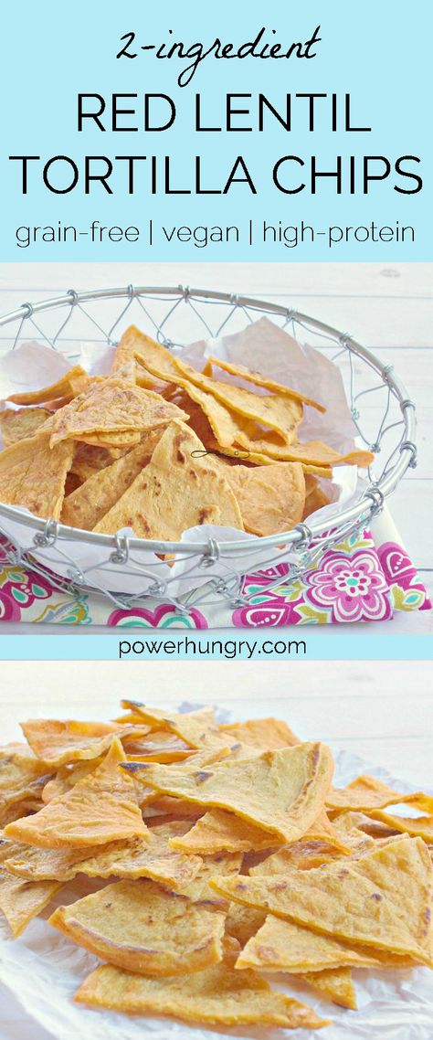 2-Ingredient, crispy crunchy tortilla chips, made from red lentils! They are naturally grain-free, gluten-free, vegan, high-protein, and high-fiber! #redlentils #lentils #2ingredients #healthychips #lentilchips #grainfree #vegan #cleaneating #cleaneats #grainfreesnack #highproteinsnack #highfiber #glutenfree Brown Lentil Tortillas, Protein Tortilla Chips, Lentil Chips Baked, Grain Free Crackers Recipe, Lentil Recipes Gluten Free, Diy Protein Chips, High Protein Crackers, High Protein Tortillas, Red Lentil Tortillas