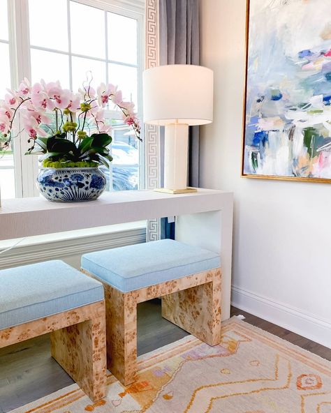 Room Inspiration Colorful, Pastel Home Decor, Entry Bench, Things Take Time, Design Salon, Pastel Decor, Up House, The Collective, Burled Wood