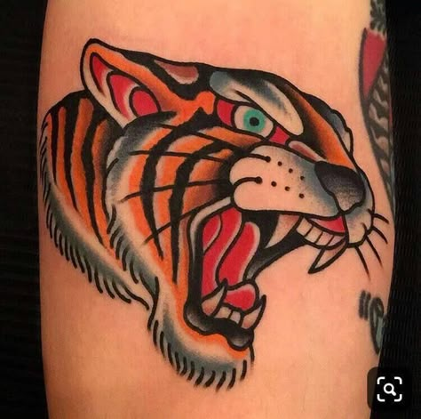 Traditional Tiger Tattoo, Tiger Face Tattoo, Tiger Head Tattoo, Tato Tradisional, Kunst Tattoos, Tiger Tattoo Design, Traditional Tattoo Sleeve, Head Tattoo, Omerta Tattoo