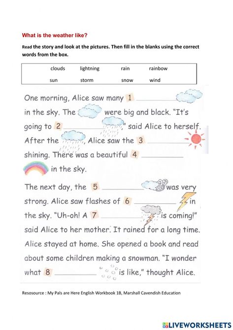 Writing Worksheets 2nd Grade, Four Seasons Activities For Kids, Writing Exercises For Kids, Weather Activity, Grade 2 English Worksheets, Weather Worksheets For Kids, Esol Worksheets, Weather Worksheets 2nd Grade, Grade 1 Vocabulary Worksheet