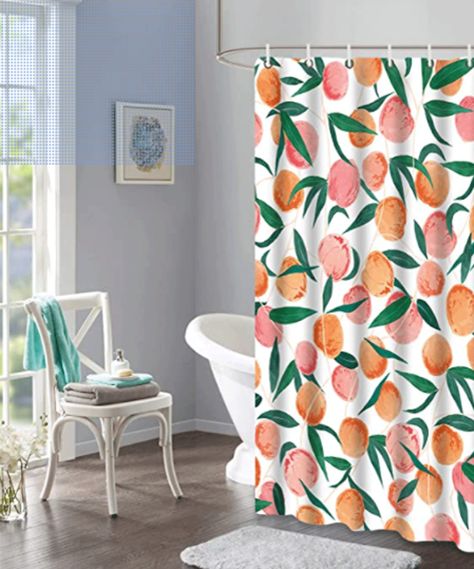 Is peach paint having a comeback? Real Homes investigates | Real Homes Peach Shower Curtain, Orange Shower Curtain, Bathroom Curtain Set, Kids Bathroom Accessories, Bathroom Shower Curtain Sets, Bathtub Decor, Small Bathroom Ideas On A Budget, Shower Mat, Patterned Shower Curtain