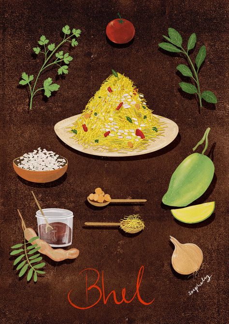 Indian Chaat Illustration, Bhel Puri Drawing, Foods Quotes, Mission Sunday, Recipes Illustration, Stall Decorations, File Cover, Food Graphics, Food Quotes Funny