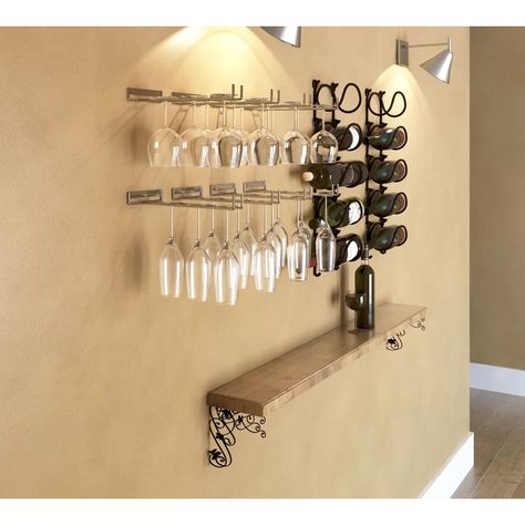 Wall Wine Glass Rack, Wine Glass Shelf, Hanging Wine Glass Rack, Glass Shelves In Bathroom, Wine Rack Design, Glass Shelves Kitchen, Floating Glass Shelves, Stemware Rack, Wine Shelves