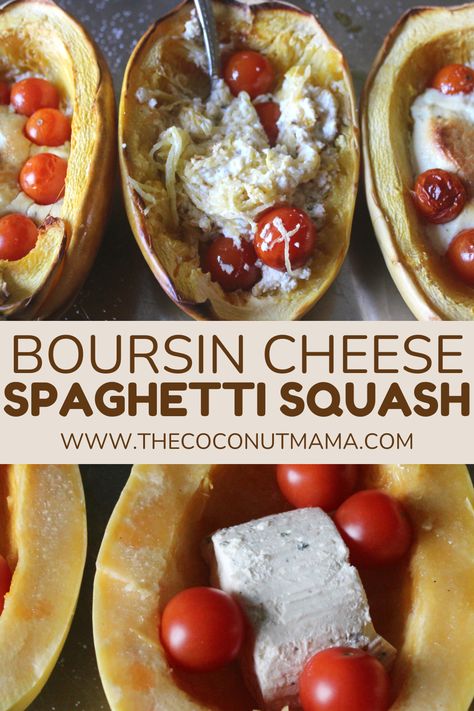 This tasty boursin spaghetti squash is so tasty and comes together with just a few ingredients! This is a wonderful low carb meal that has fresh flavor and is a great option for pasta lovers! Pickled Spaghetti Squash, Spaghetti Squash And Boursin Cheese, Spaghetti Squash Recipes With Boursin, Spaghetti Squash Boursin, Spaghetti Squash Recipes Boursin, Boursin Cheese Spaghetti Squash, Spaghetti Squash With Boursin Cheese, Spaghetti Squash Boursin Cheese, Boursin Spaghetti Squash