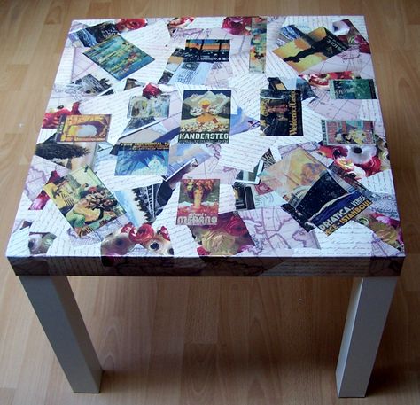 Decoupage Coffee Table, Decoupage Table, Diy Mod Podge, Cd Diy, Vision Bored, Coffee Table Makeover, Diy Table Top, Decoupage Furniture, Furniture Update