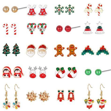 PRICES MAY VARY. [Christmas Fun Earrings]: The Christmas earrings bulk contains 20 pairs of cute Christmas earrings, including 2 pairs of Christmas dangle earrings and 18 pairs of Christmas earrings stud. The Christmas earrings set will come with a delicate gift box so that you can send it as a gift! [Variety of Festive Flairs Earrings]: We add many festive elements and colors（gold, red and green）to the holiday earrings set, such as Christmas tree earrings, candy cane earrings, penguin earrings,