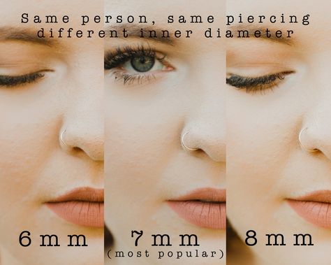 The gauge of a nose ring the gauge of a nose ring is the measurement of the thickness of the wire.. Nose ring diameter is the distance between the inside edges of the nose hoop at its largest point.. If you have a larger nose or large gauge nose piercing, you will usually need a bigger diameter.. The diameter of a nose ring (or hoop) is the measurement across the circle.You can look new details of Nose Ring Diameter by click this link : view details Small Nose Piercing, Nose Ring Sizes, Rose Gold Nose Ring, Nose Piercing Ring, Hoop Jewelry, Nose Ring Hoop, Gold Nose Hoop, Gold Nose Ring, Nose Piercing Hoop