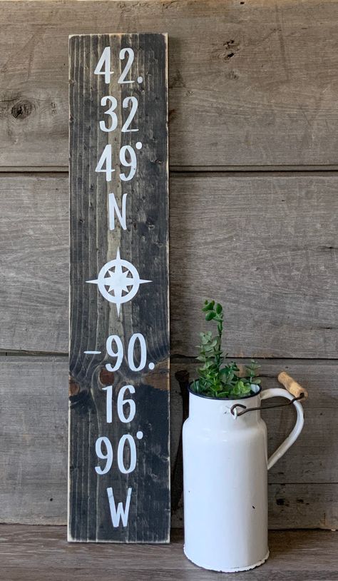 Excited to share this item from my #etsy shop: Vertical latitude and longitude Sign, coordinates sign, latitude longitude, farmhouse, farmhouse wall decor, farmhouse style, Wall Decor Farmhouse Style, Latitude Longitude Sign, Coordinates Sign, Latitude And Longitude, White Sign, Wall Decor Farmhouse, Cottage Chic Decor, Latitude Longitude, Outdoor Signage