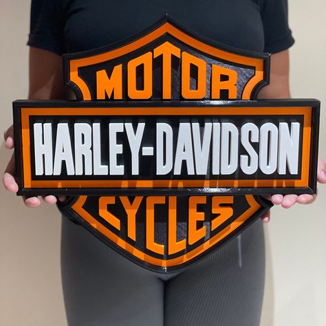 Harley-Davidson embossed wall sign This is not an original trademark item it's custom made 3D printed 100% degradable PLA Motorcycle Jewelry, Harley Davidson Decor, Harley Davidson Crafts, Embossed Wall, Custom Dog Beds, Harley Davidson Signs, Harley Davidson Wallpaper, Bat Cave, Harley Davidson V Rod