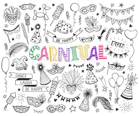 Carnival doodle set. Hand drawn carnival objects set isolated on white backgroun , #Affiliate, #objects, #carnival, #white, #isolated, #drawn #ad Fonts Doodle, Theme Carnaval, Pencil Sketches Easy, February Bullet Journal, Planner Doodles, Carnival Art, Carnival Decorations, Bullet Journal Monthly Spread, Mask Drawing