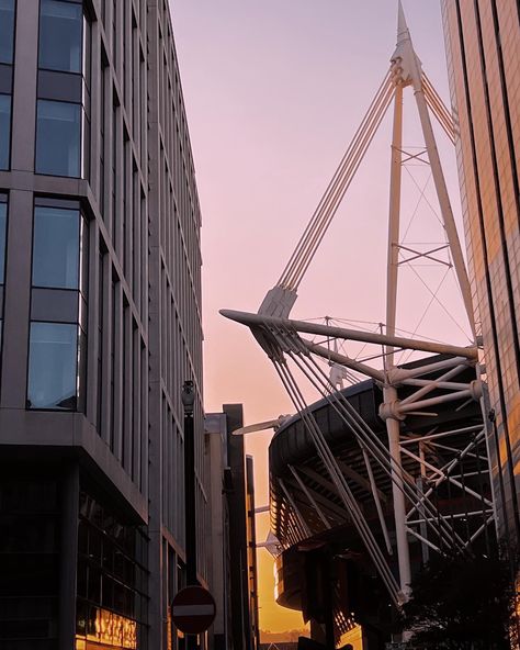 sunset / stadium / cardiff / visit wales / wales / principality stadium / cute sunset Principality Stadium Cardiff, Cute Sunset, Visit Wales, Cardiff, Golden Gate Bridge, Golden Gate, Wales, Gate, Travel