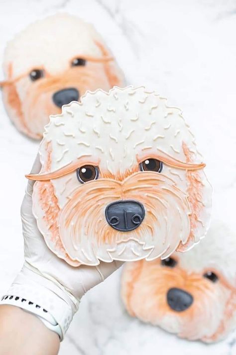 Goldendoodle Cookies Decorated, Dog Face Cookies Decorated, Pup Academy, Pup Party, Puppy Cookies, Royal Icing Sugar, Sugar Dough, Sweet Decoration, Dog Business