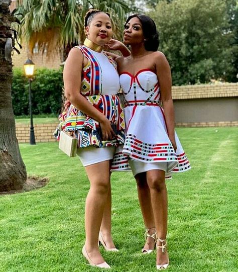 Ladies In Beautiful Modern Ndebele Traditional Outfits – Clipkulture Modern South African Traditional Dresses, Ndebele Print Outfits, Ndebele Wedding Dress, Lobola Dress, Ndebele Traditional Attire, Ndebele Print, Budget For Couples, Occasional Outfits, Balck Dress