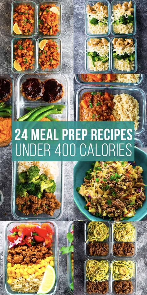 Healthy meal prep lunches that are 400 calories or under, and will keep you feeling full! All calories calculated for you. Recipes Under 400 Calories, 7 Day Cabbage Soup Diet, Meals Under 400 Calories, Sweet Peas And Saffron, Meal Prep Lunches, Lean Meal Plan, 400 Calorie Meals, Meal Prep Lunch, Prep Lunch