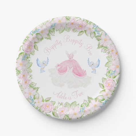 Cinderella Party Plates, Bibbity Bobbity Two Birthday, Bippity Boppity Two, Bippity Boppity Two Party, Bibbidi Bobbidi Two Birthday, Cinderella Birthday Party, Birthday Paper Plates, Two Birthday, Second Birthday Ideas