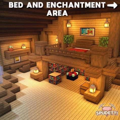 Loft Bedroom Minecraft, Minecraft Spare Room Ideas, Minecraft Basement Ideas Survival, Hobbit House Minecraft Interior, Mc Decor Ideas, Loft Minecraft, Minecraft Mountain House Interior, Interior Ideas Minecraft, Minecraft Cabin Interior