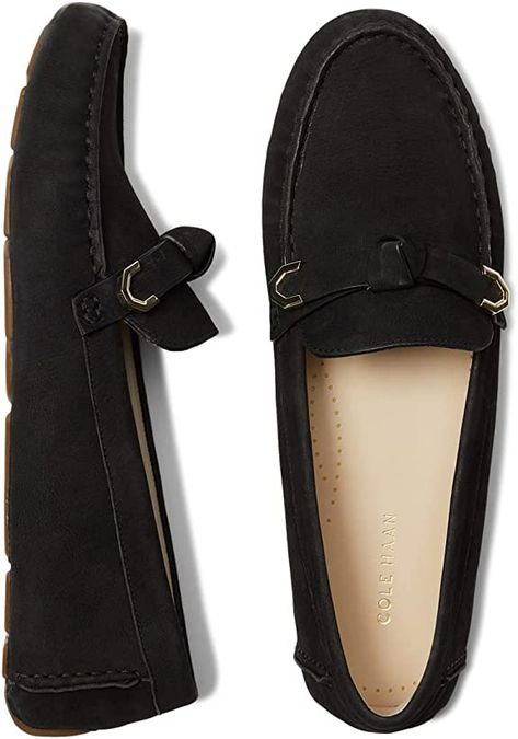 Amazon.com | Cole Haan Women's Evelyn Bow Driver Driving Style Loafer, Black Nubuck (AKUYA), 7.5 | Loafers & Slip-Ons Cole Haan Loafers, Driving Loafers, Cole Haan Women, Loafers Shoes, Work Shoes, Soft Suede, Beautiful Shoes, Loafers For Women, Slip Ons