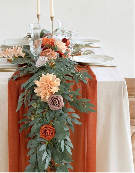 Coastal Thanksgiving, Sheer Table Runner, Baylor Football, Garland Table Runner, Florist Ideas, Eucalyptus Flower, Az Wedding, Head Table Decor, Wedding Decorating