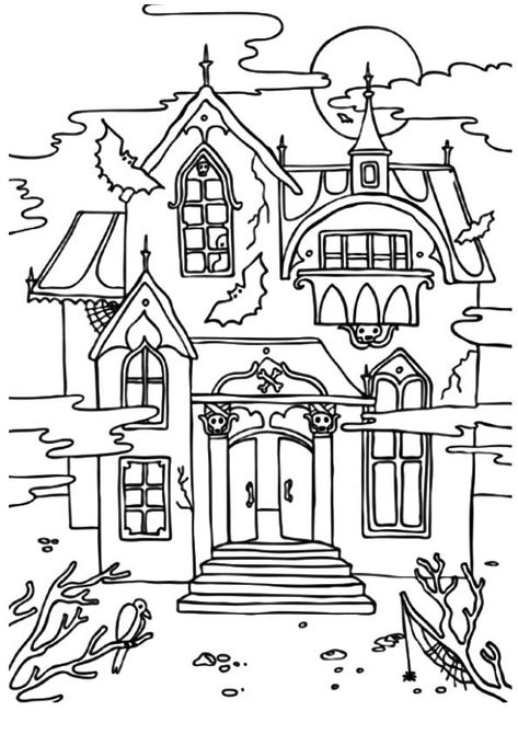 Coloring Page Haunted House Coloring, 60 House, Haunted House Drawing, Haunted Mansion Disney, House Coloring Pages, Castle Coloring Page, Imprimibles Halloween, House Printable, Free Halloween Coloring Pages