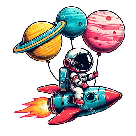 Kids Room Space Theme, Space Graffiti, Planet Balloons, Astronaut Png, Astronaut Clipart, Astronaut Art, Unique Nursery, Space Suit, Clipart Design