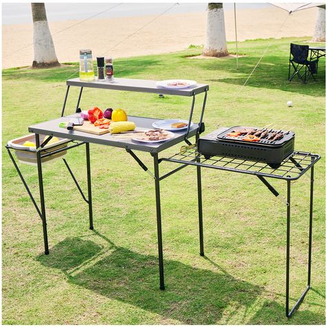 Maarch Folding Grill Tables for Outside Camping, Lightweight Kitchen Camping Table with Grill Stand for Stove, Grey Grill Stand, Grill Table, Portable Grill, Steel Coffee Table, Outdoor Set, Kitchen Outdoor, Prep Kitchen, Camping Table, Outdoor Side Table