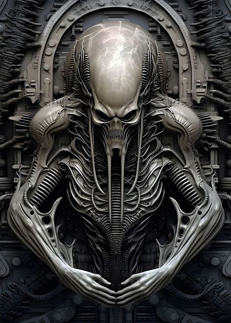 Hr Giger Art, Giger Alien, Predator Artwork, Giger Art, H.r. Giger, Alien Artwork, Chicano Drawings, Arte Alien, Skull Drawing