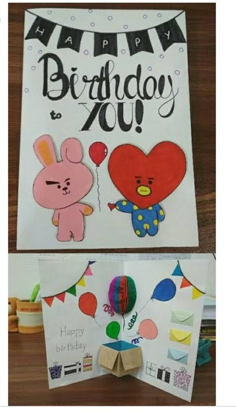 Diy Crafts Pencil Case, Ideas Cartas, Happy Birthday Drawings, Army's Birthday, Bts Happy Birthday, Creative Birthday Cards, Cool Birthday Cards, Birthday Card Drawing, Birthday Card Craft