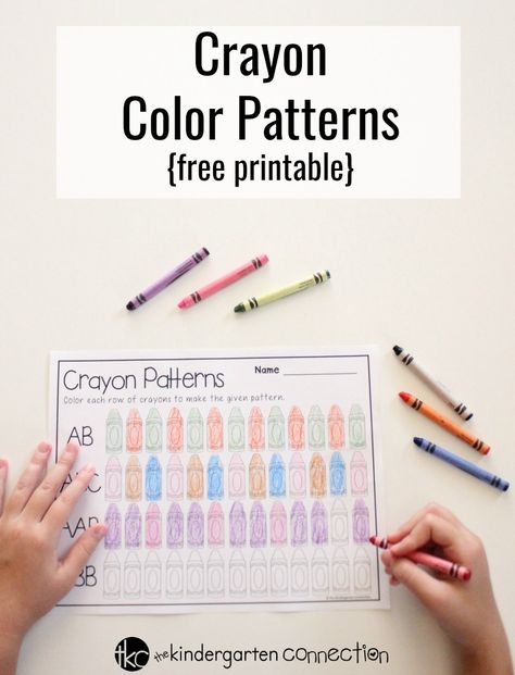 Children will have fun practicing patterns with this FREE Printable Crayon Color Patterns Activity for Kindergarten! Simply print and include your favorite crayons, colored pencils or markers! #patterns #math #mathprintable #freeprintable #kindergarten #prek Patterns For Kindergarten Free Printable, Patterns Kindergarten Activities, Patterns Grade 1, Patterns For Kindergarten, Kindergarten Patterning, Kindergarten Patterns, Patterns Kindergarten, Senior Kindergarten, Prek Printables