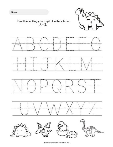 Dinosaur Alphabet Tracing (Uppercase) Alphabet Tracing Printables, Dinosaur Worksheets, Printable Worksheets For Kindergarten, Dinosaur Activities Preschool, Printable Worksheets For Kids, Tracing Worksheets Free, Dinosaur Alphabet, Science Vocabulary, Preschool Tracing