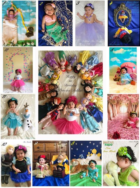 Disney princesses baby month by month one year photoshoot One Year Photoshoot, Princess Photo Shoot, New Baby Pictures, Disney Princess Babies, Baby Milestones Pictures, Princess Outfit, Monthly Pictures, Monthly Baby Pictures, Monthly Baby Photos