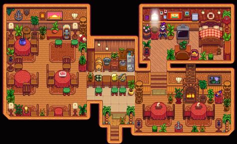 stardew valley island farmhouse design Stardew Valley Island House Interior, Ginger Island House Layout, Ginger Island House Design, Stardew Valley House Interior Ginger Island, Ginger Island Stardew Valley, Stardew Valley Island House, Ginger Island House Stardew Valley, Ginger Island Farm Layout, Stardew Valley Ginger Island