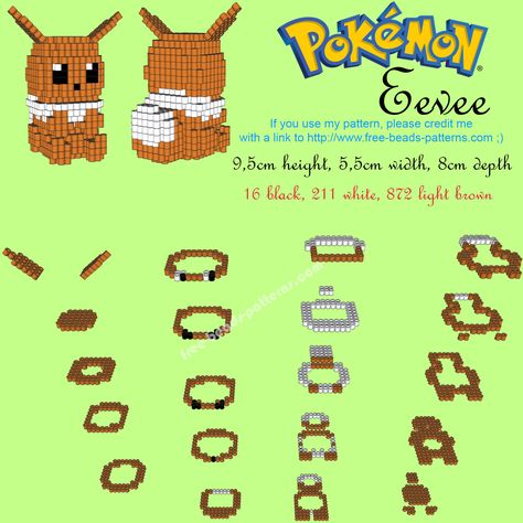 3D Eevee Hama Beads Perler beads Pokemon free design 3d Pokemon Perler Beads, Perler Beads Ideas 3d, Perler Beads Pokemon, 3d Perler Bead Patterns, Pokemon Perler Bead Patterns, Hama Beads 3d, 3d Pokemon, Beads Perler, Pokemon Perler