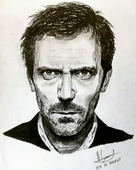 Dr House Quotes, House Md, Hugh Laurie, House Sketch, Dr House, House Drawing, House Art, Book Art Drawings, House Doctor