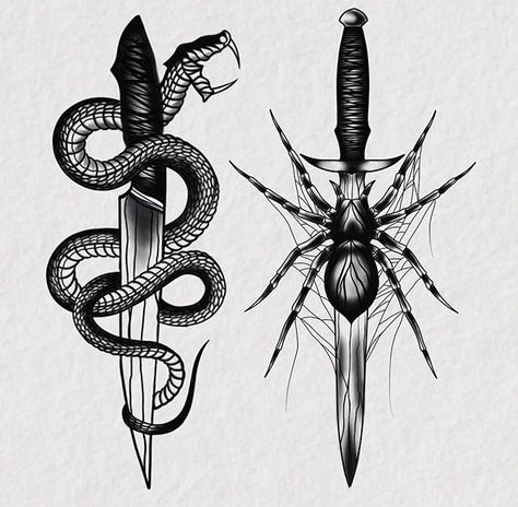 Snake And Dagger Tattoo, Stammestattoo Designs, Tattoo Homme, Tank Art, Knife Tattoo, Inspiration Tattoos, Creepy Tattoos, Dagger Tattoo, Tattoo Art Drawings