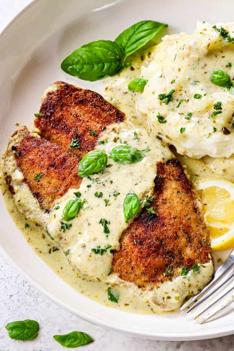 Pan Fried Tilapia In Pesto Cream Sauce - Carlsbad Cravings Pan Fry Tilapia, Tilapia Pasta, Tilapia Sauce, Fish With Cream Sauce, Pesto Tilapia, Fried Tilapia Recipes, Seafood Night, Tilapia Dinner, Pesto Cream Sauce