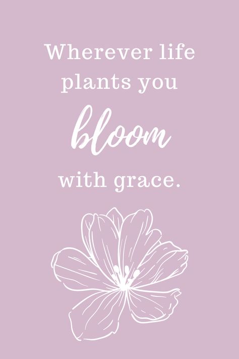 Wherever life plants you bloom with grace. Wherever Life Plants You Bloom In Grace, Wherever Life Plants Bloom With Grace, Bloom With Grace Quotes, Bloom With Grace Tattoo, Bloom Typography, Quote Sketches, Cruise Tattoo, Grace Meaning, Endearing Quotes