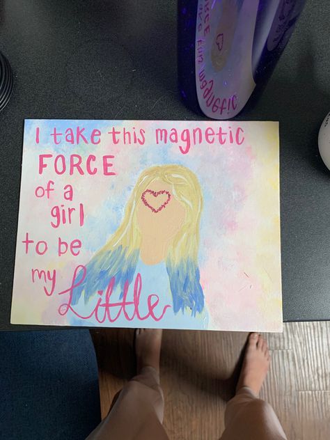 Taylor Swift Sorority Canvas, Bigs And Littles Ideas, Diy Big Little Gifts, Big Little Reveal Poster, Big Little Signs, Taylor Swift Big Little Reveal, Big Little Clues, Big Little Poster, Big Little Paintings