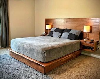 Bed Frame Minimalist, Simple Bed Frame, Storage Bed Queen, Mid Century Modern Bed, Platform Storage Bed, Walnut Bed, Platform Storage, Minimalist Bed, Bed Frame Design