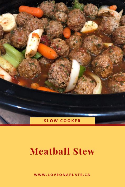 Meatball Stew, a kid friendly weeknight dinner recipe that you make in your Slow Cooker. Tender meatballs, rich gravy and veggies served over mashed potatoes! #slowcookerrecipe #slowcooker #meatballrecipe #meatballs #meatballstew Freezer Dump Meals, Stew Slow Cooker, Beef Freezer Meals, Meatball Stew, Plate Recipes, Tender Meatballs, Over Mashed Potatoes, Crockpot Chicken And Dumplings, Crock Pot Meatballs